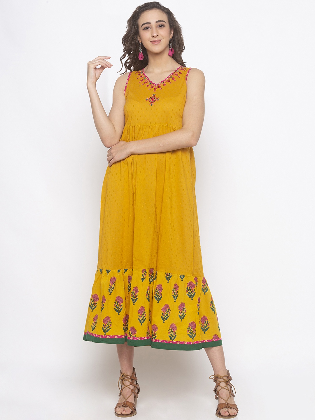 Globus Women Yellow Printed A-Line Dress