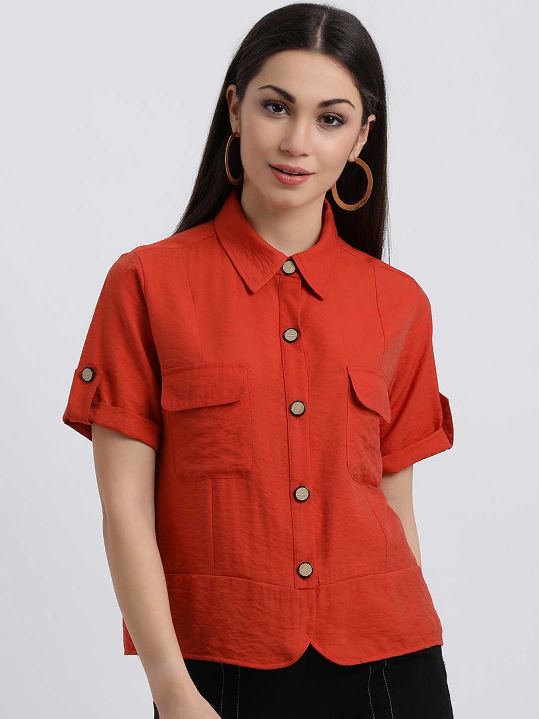 Zink London Women Red Solid Shirt Style Top