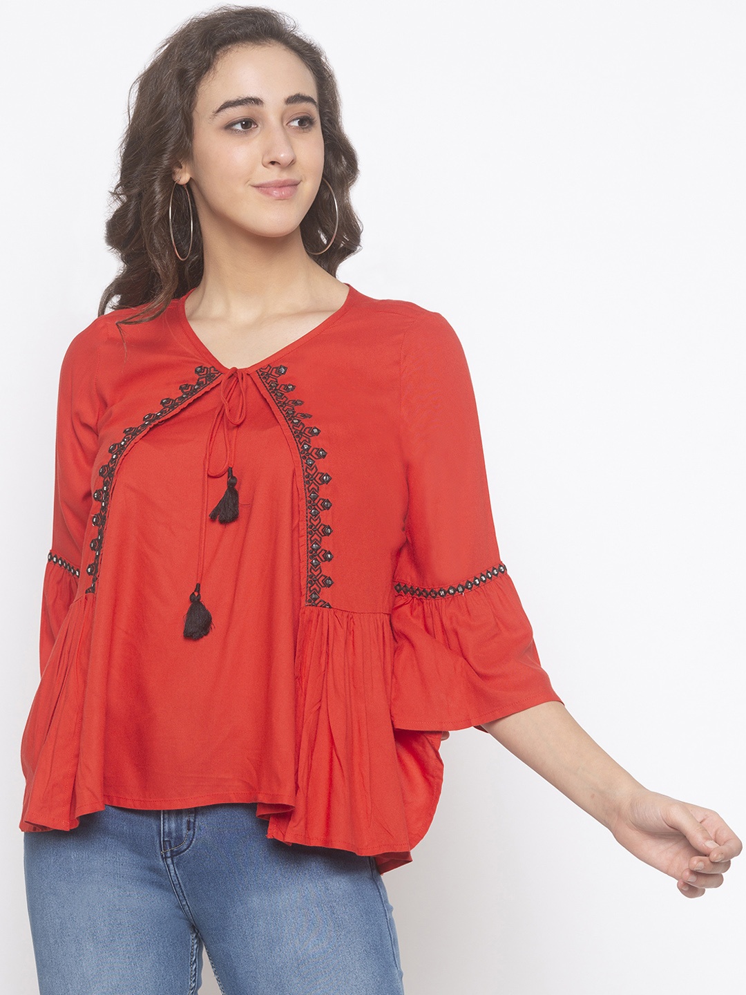 Globus Women Orange Printed A-Line Top