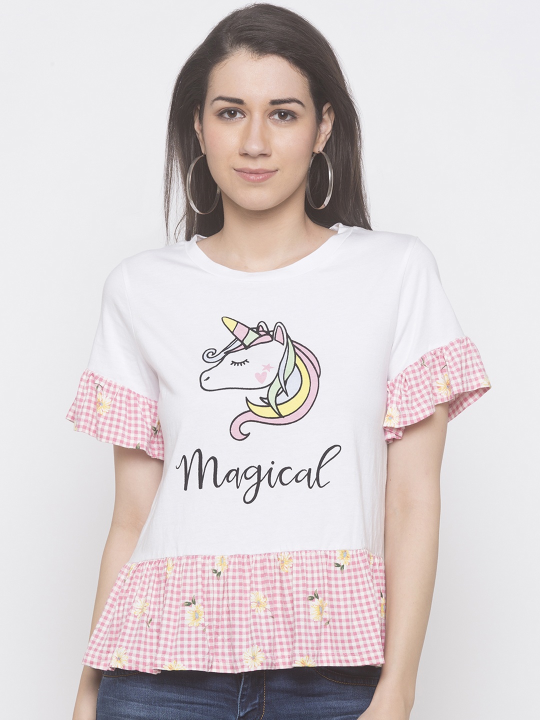 Globus Women White Printed Pure Cotton Top