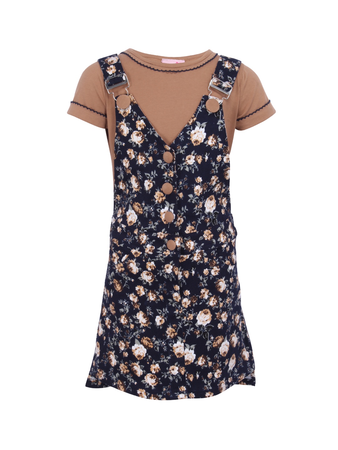 CUTECUMBER Girls Navy Blue & Brown Printed A-Line Dress With a T-shirt