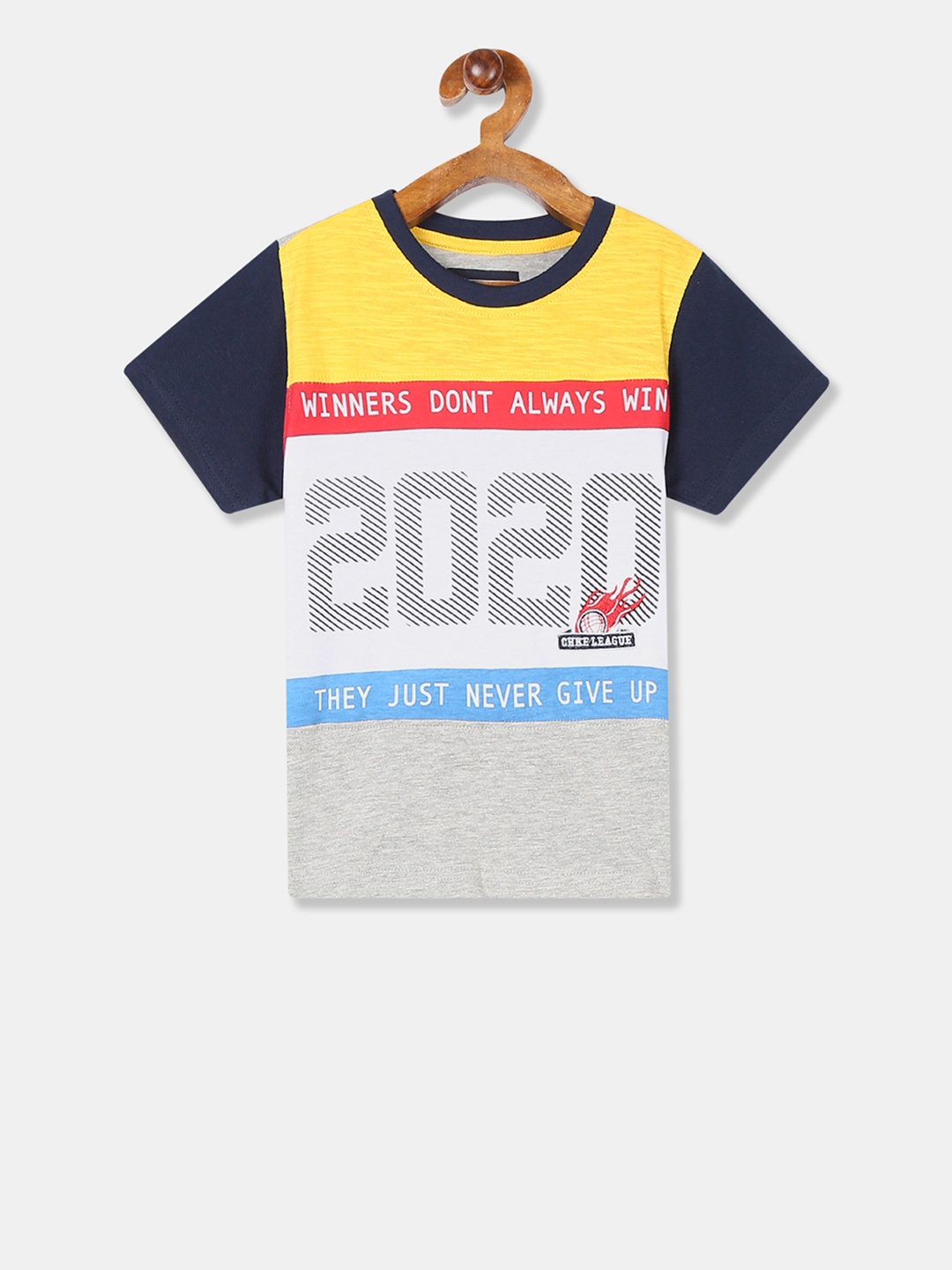 Cherokee Boys Grey & Yellow Printed Round Neck T-shirt