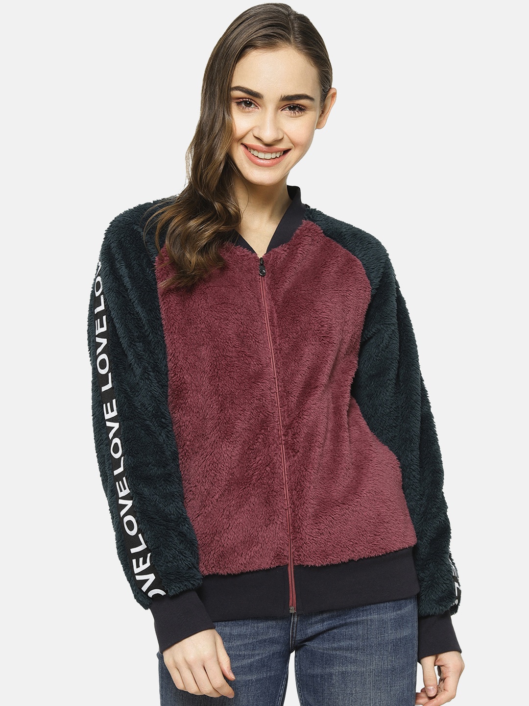 Campus Sutra Women Red & Black Printed Bomber