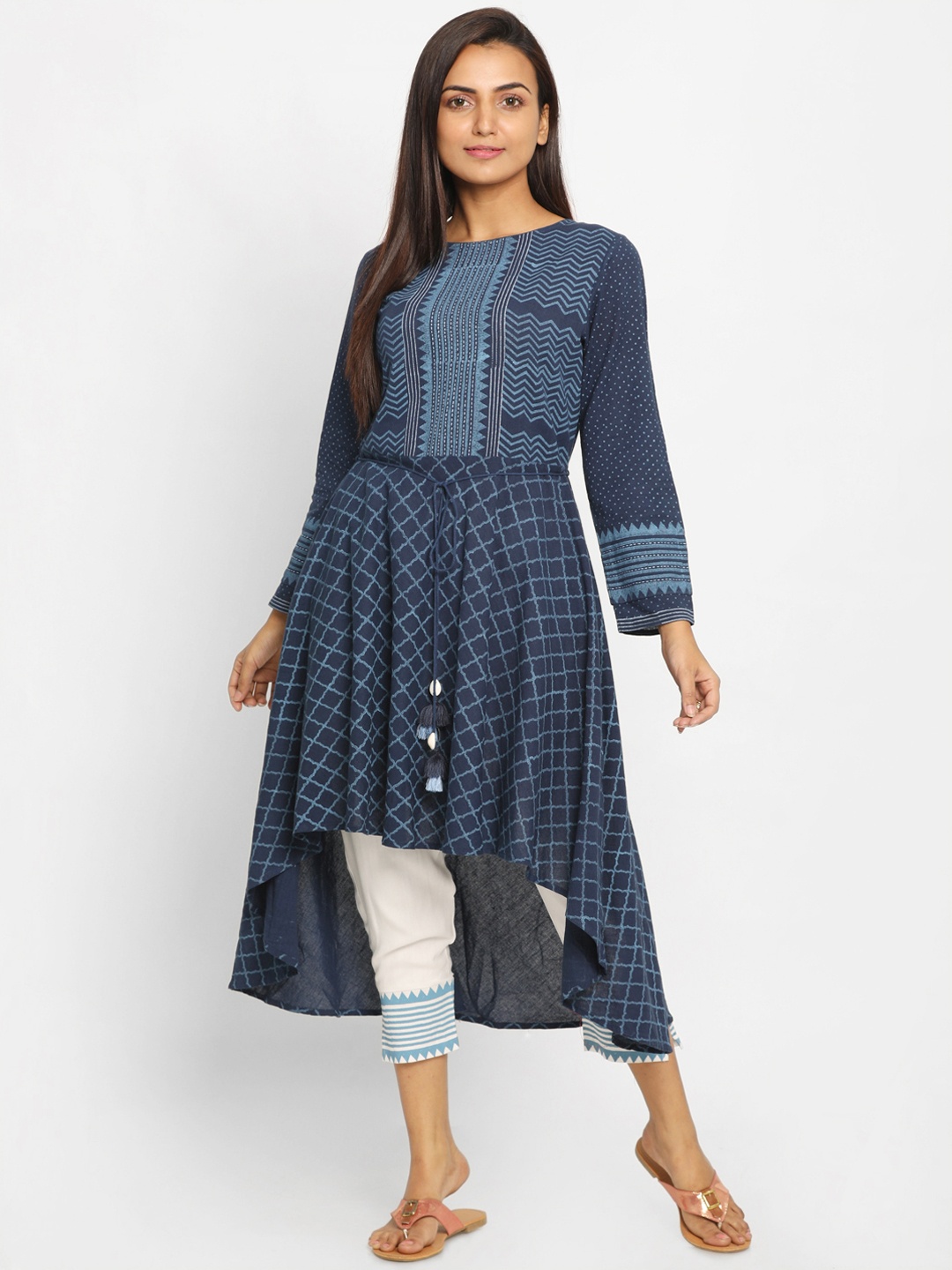 Nakshi Women Navy Blue Printed A-Line Kurta