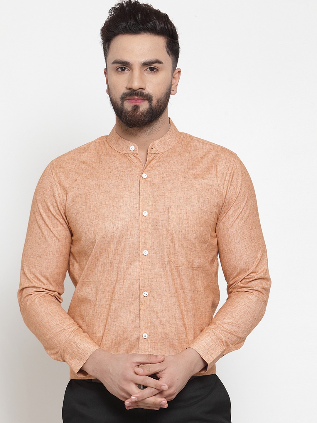 JAINISH Men Rust Brown Classic Regular Fit Solid Formal Shirt