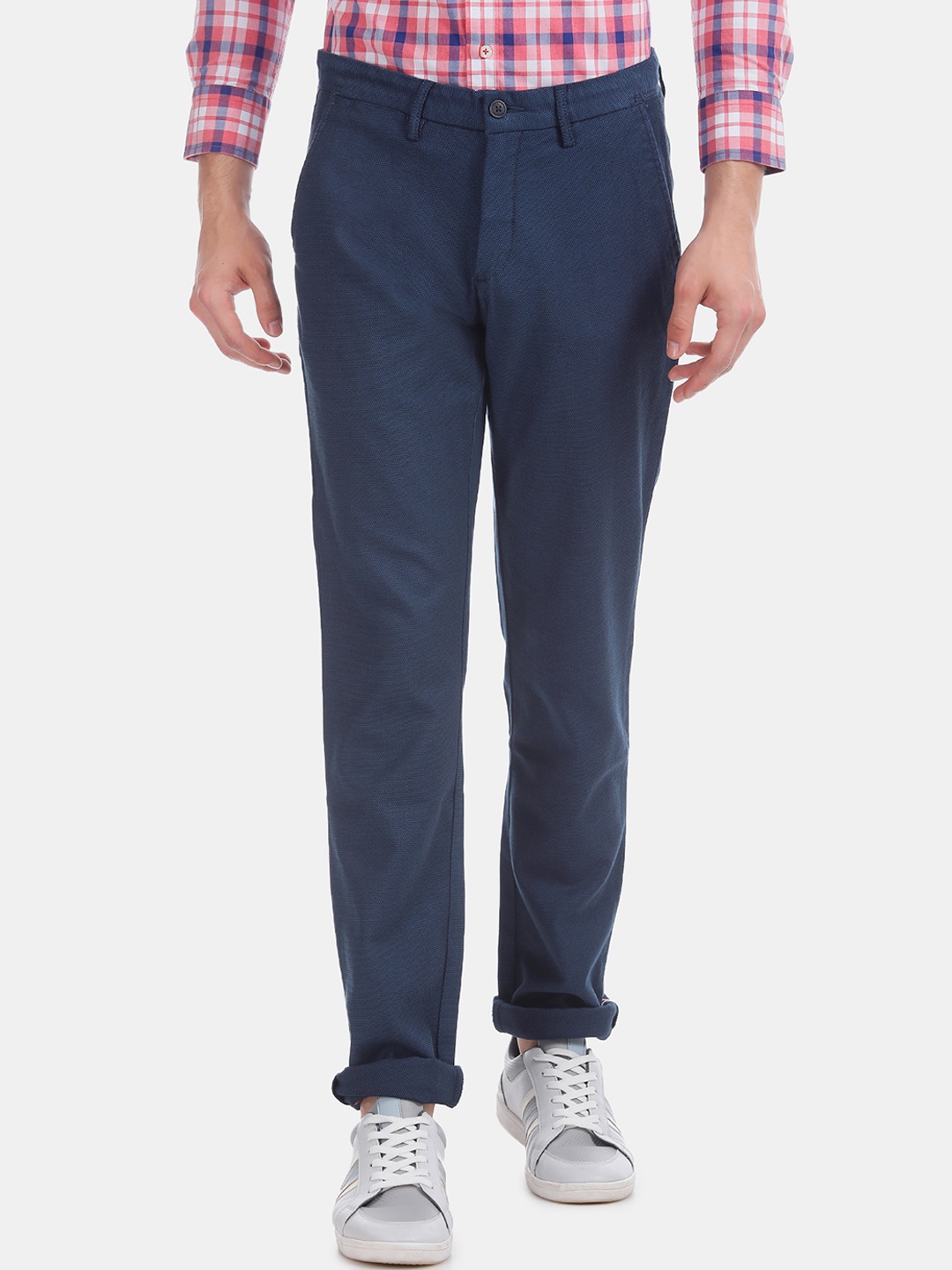 Arrow Sport Men Navy Blue Slim Fit Solid Regular Trousers