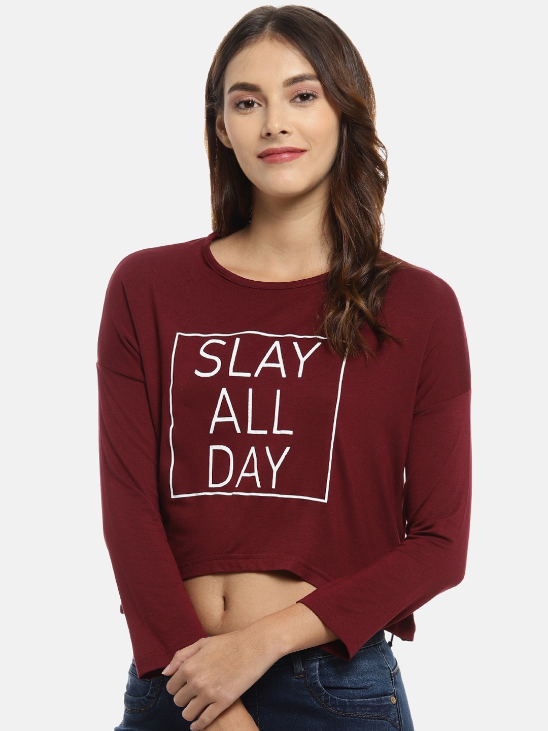 Campus Sutra Women Maroon Printed Crop Top