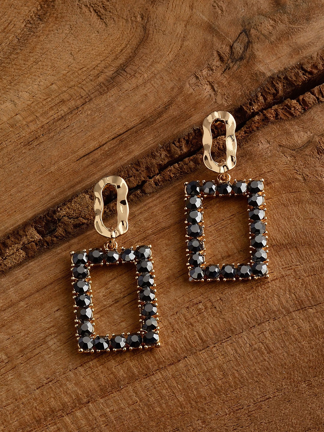 E2O Gold-Plated & Black Geometric Drop Earrings