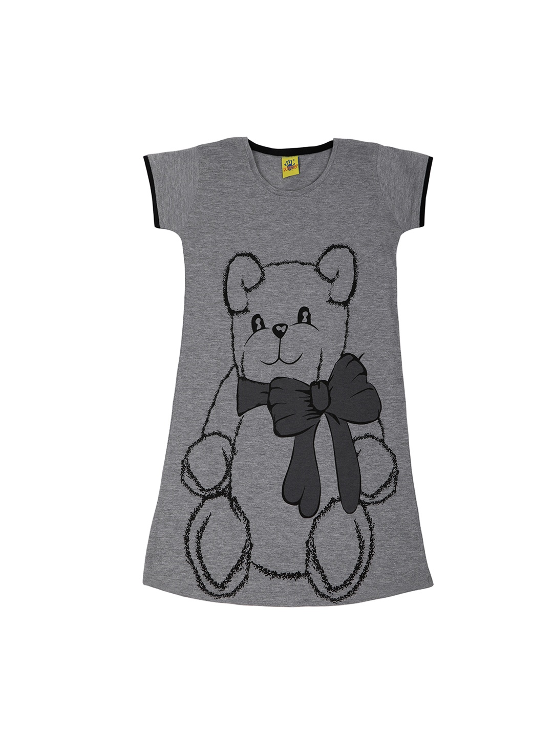Punkster Girls Grey & Black Printed Nightdress