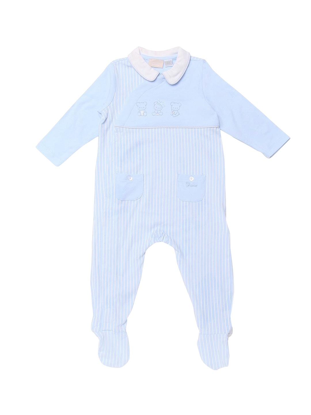 Chicco Infant Boys Blue & White Striped Sleepsuit
