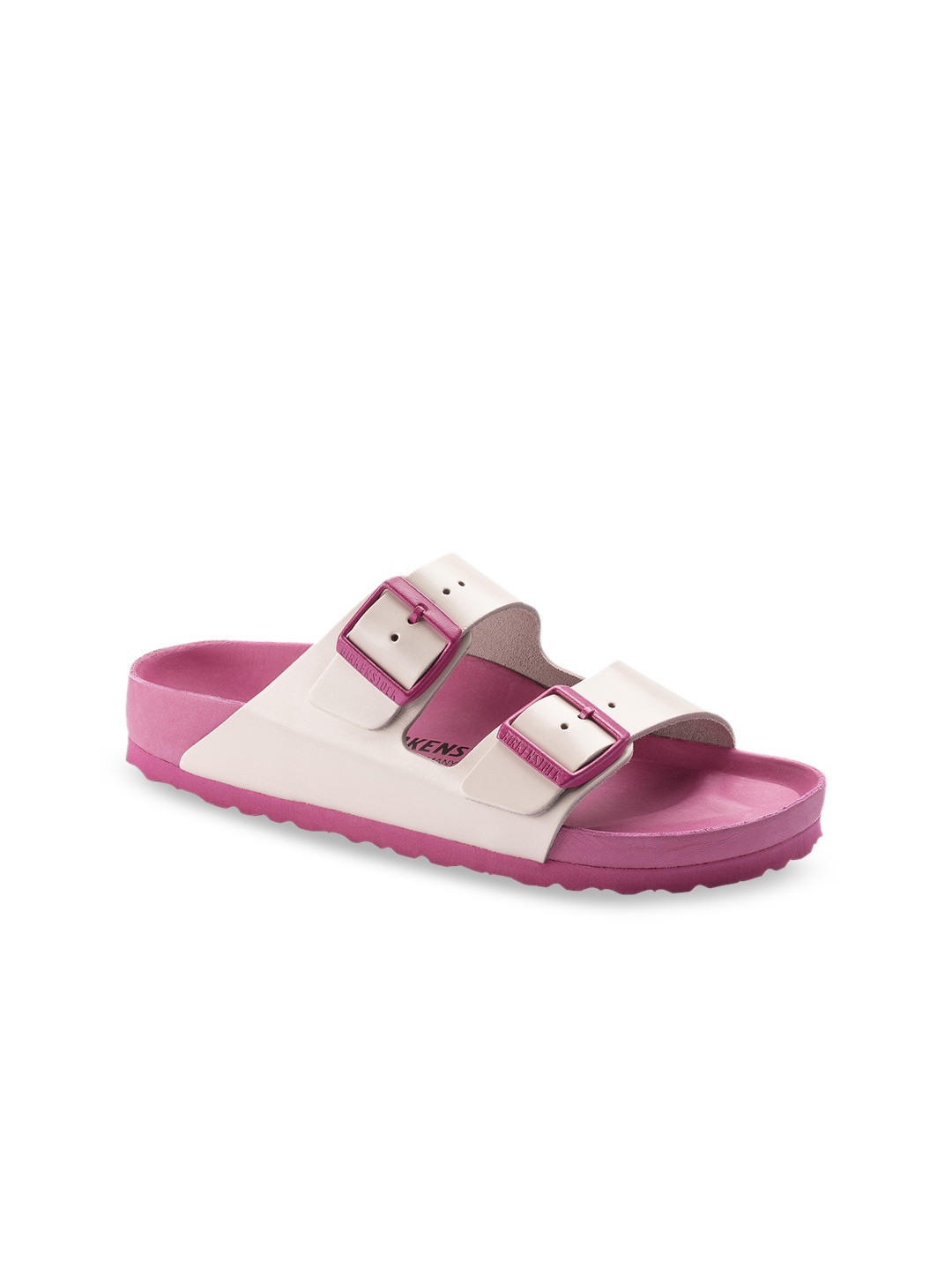Birkenstock Women Arizona Green Printed Narrow Width Open Toe Flats, Pink