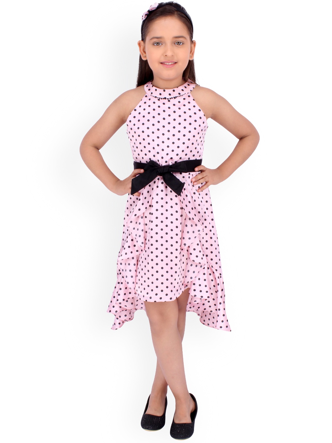 CUTECUMBER Girls Pink & Black Printed Fit and Flare Dress