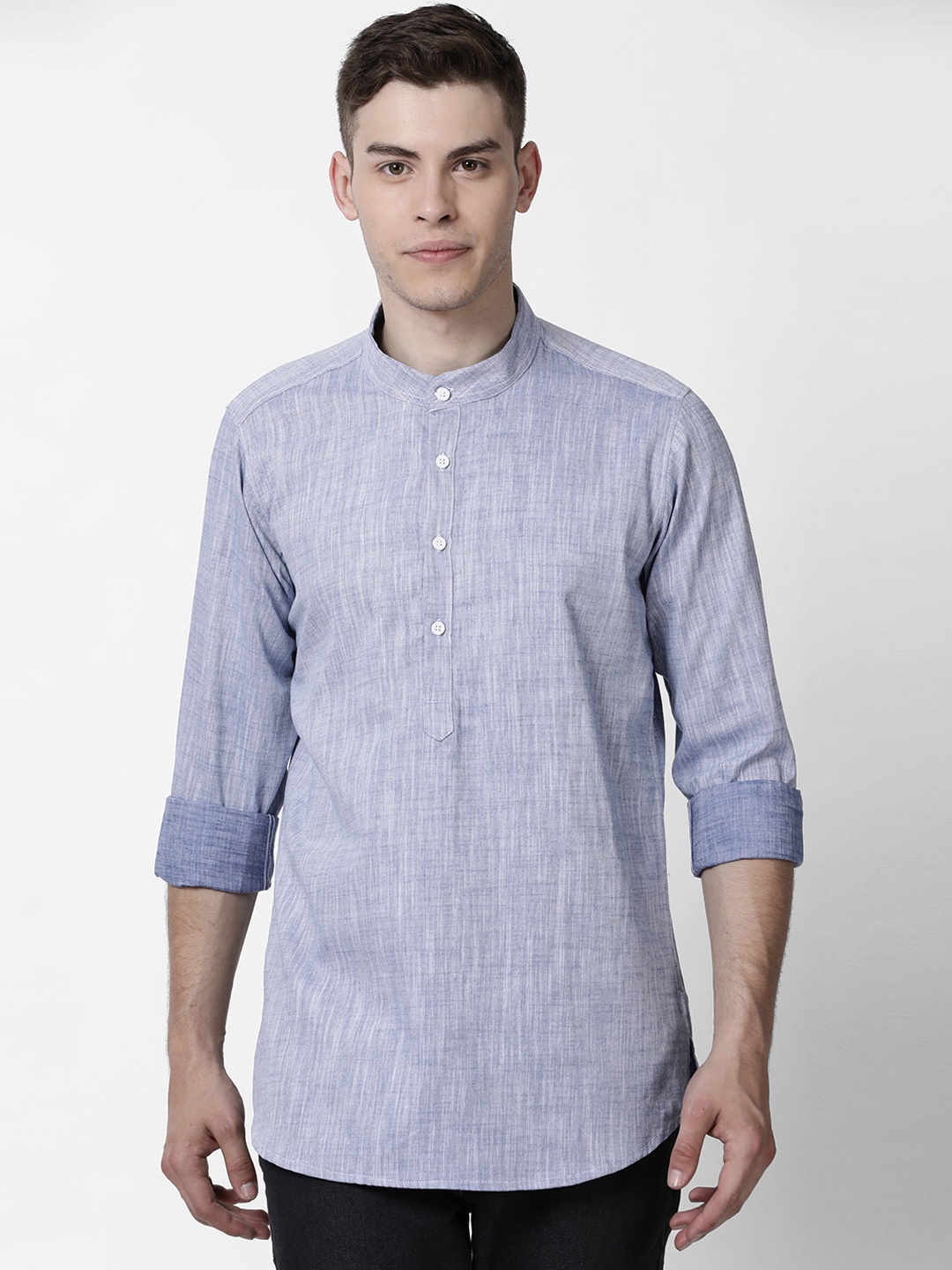 Cross Court Men Blue Solid Straight Kurta