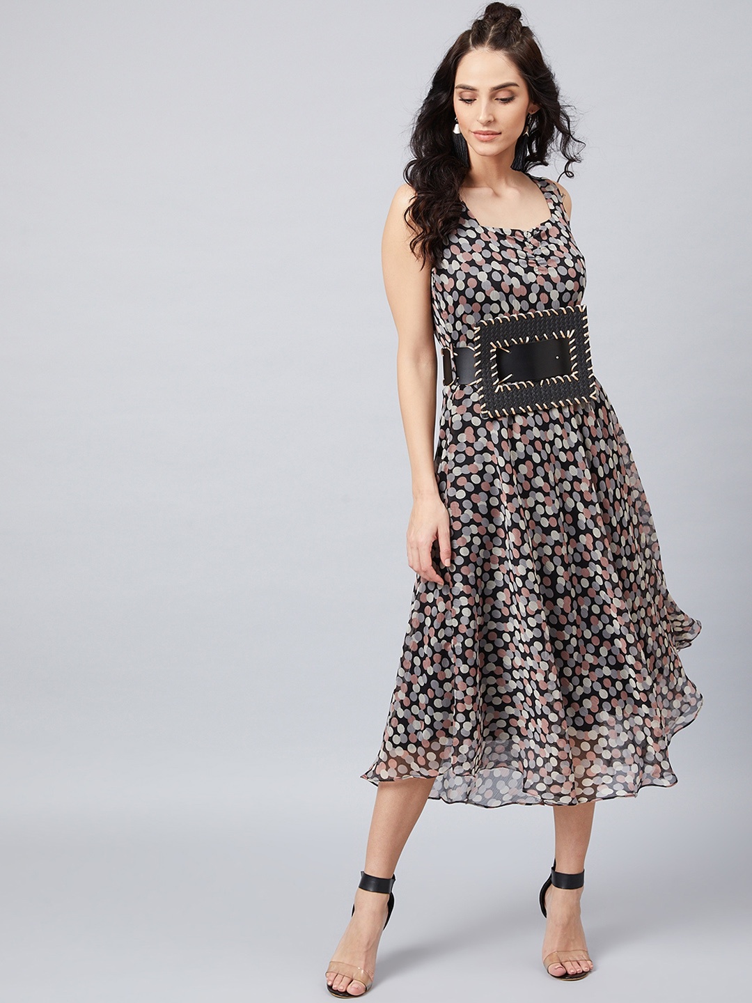 Athena Women Black Printed Fit and Flare Dress