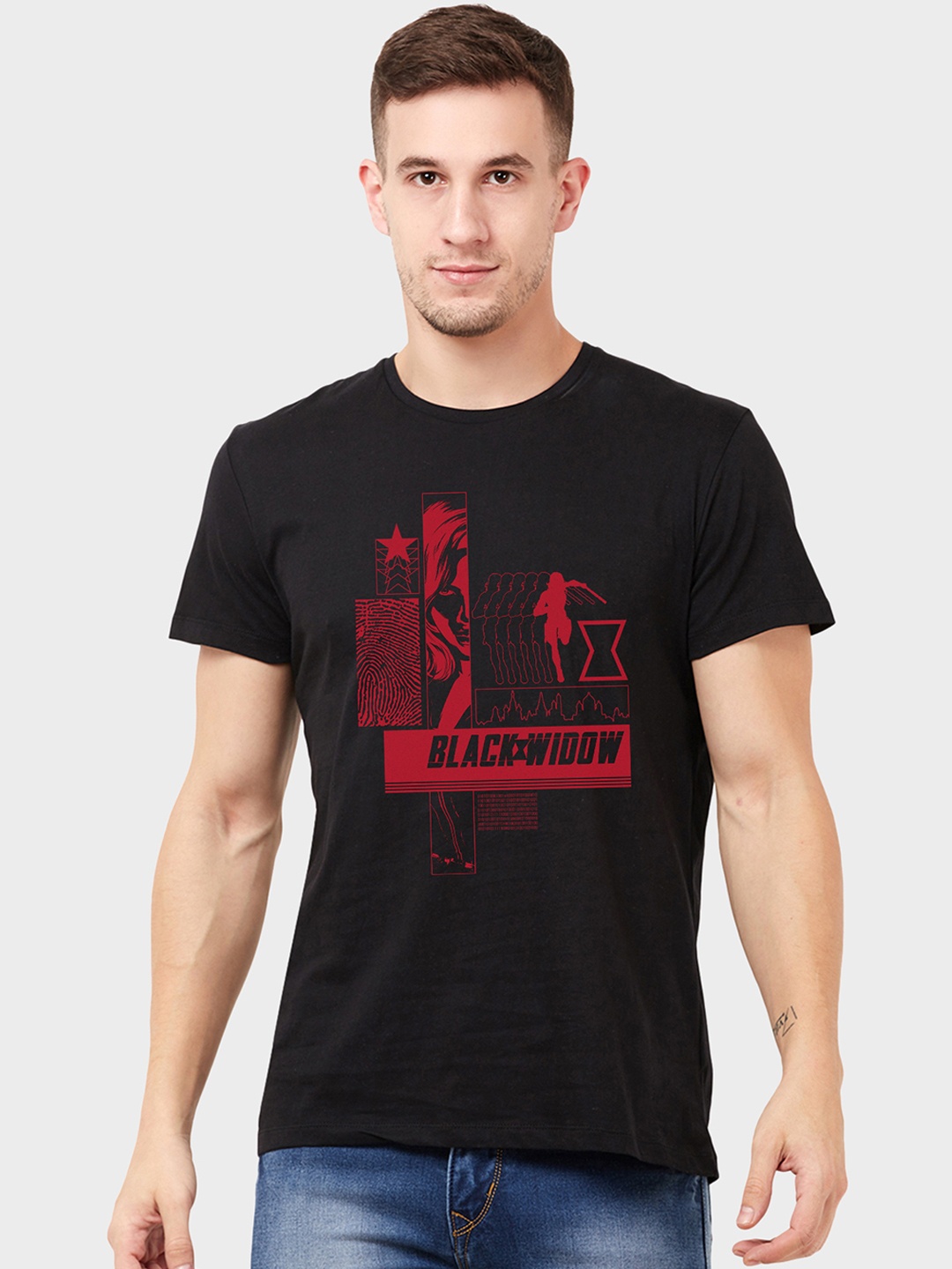 Free Authority Men Black & Red Black Widow Printed T-shirt