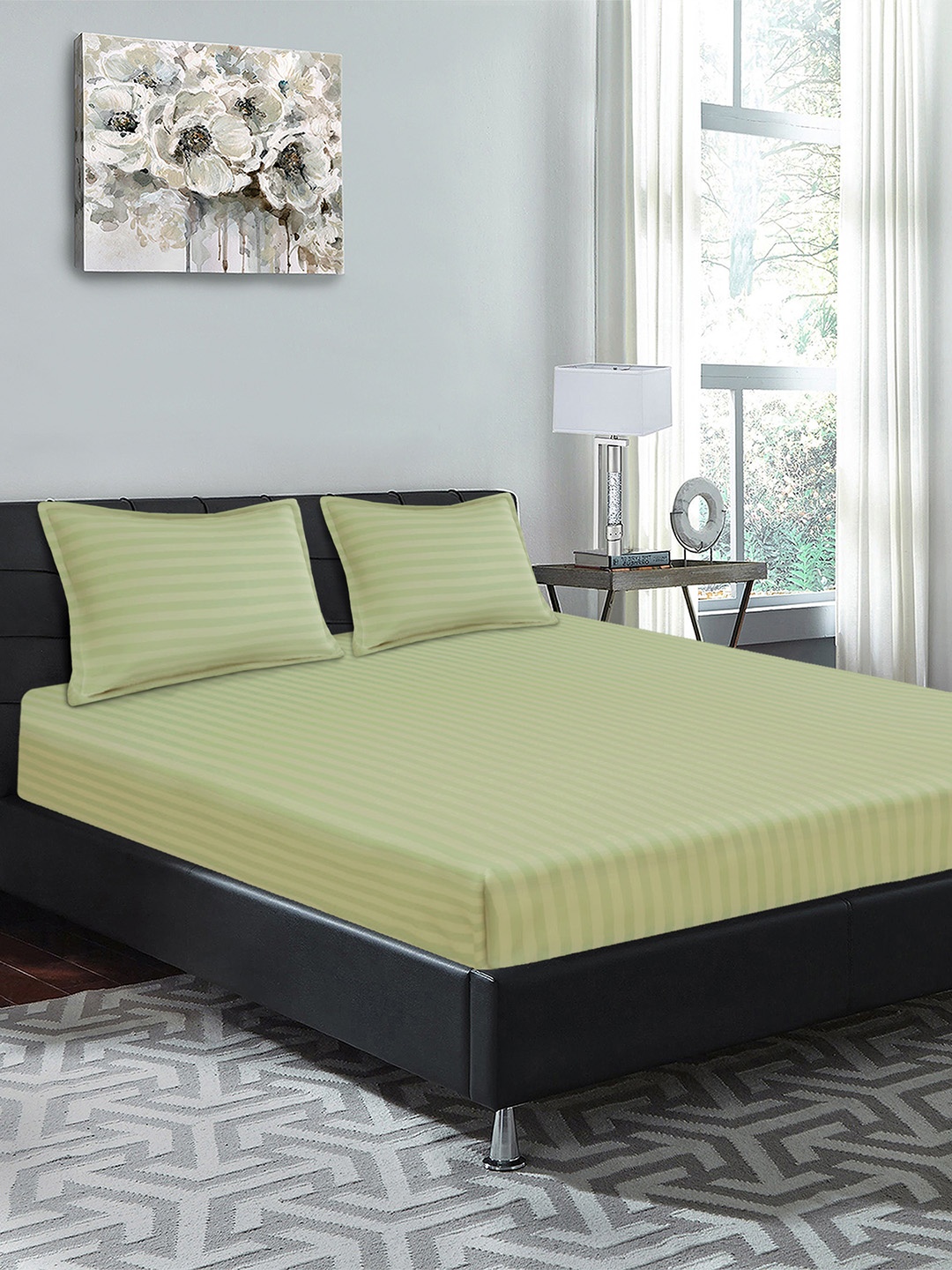 Good Homes by Home Candy Green Striped 300 TC Cotton 1 King Bedsheet with 2 Pillow Covers
Good Homes by Home Candy Green Striped 300 TC Cotton 1 King Bedsheet with 2 Pillow Covers