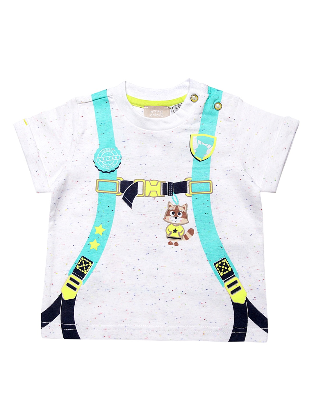 Chicco Boys White & Green Printed Round Neck T-shirt