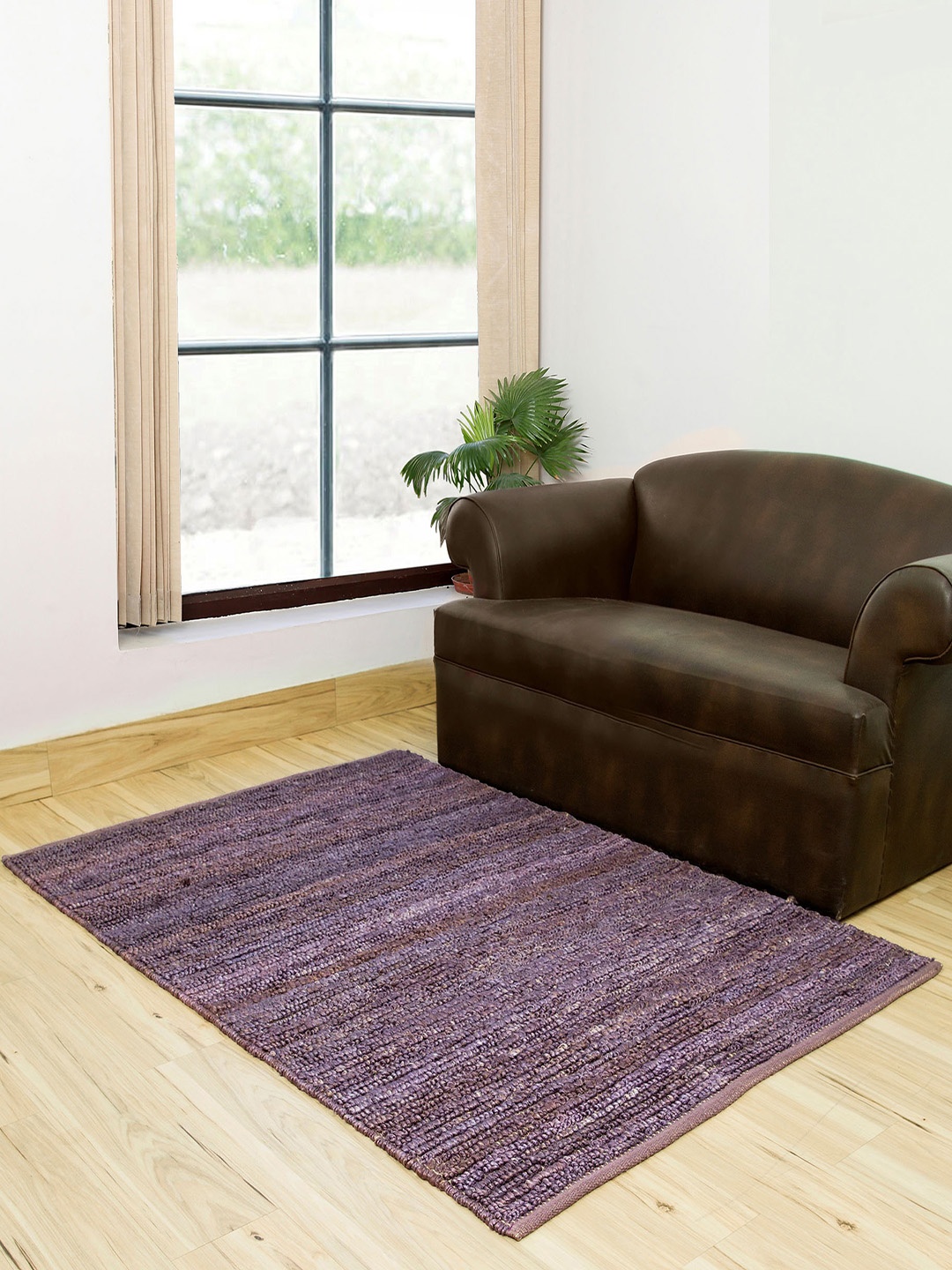 Jaipur Rugs Purple Striped Anti-Skid Jute and Hemp Handmade Carpet