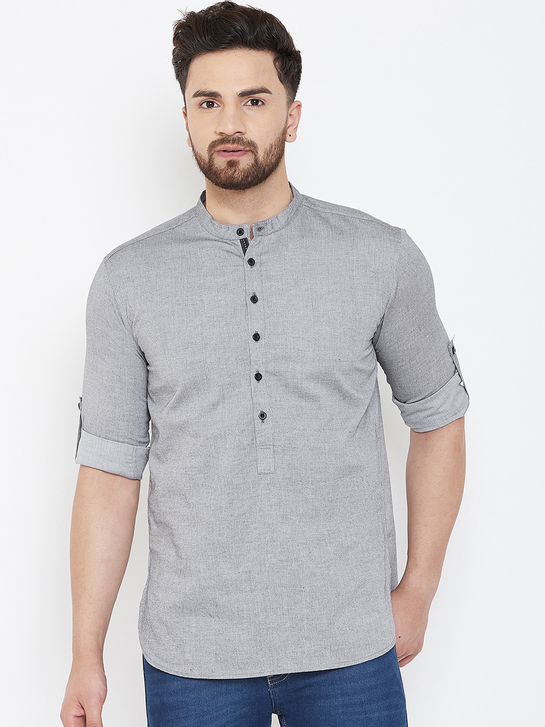 even Men Grey Solid Straight Kurta