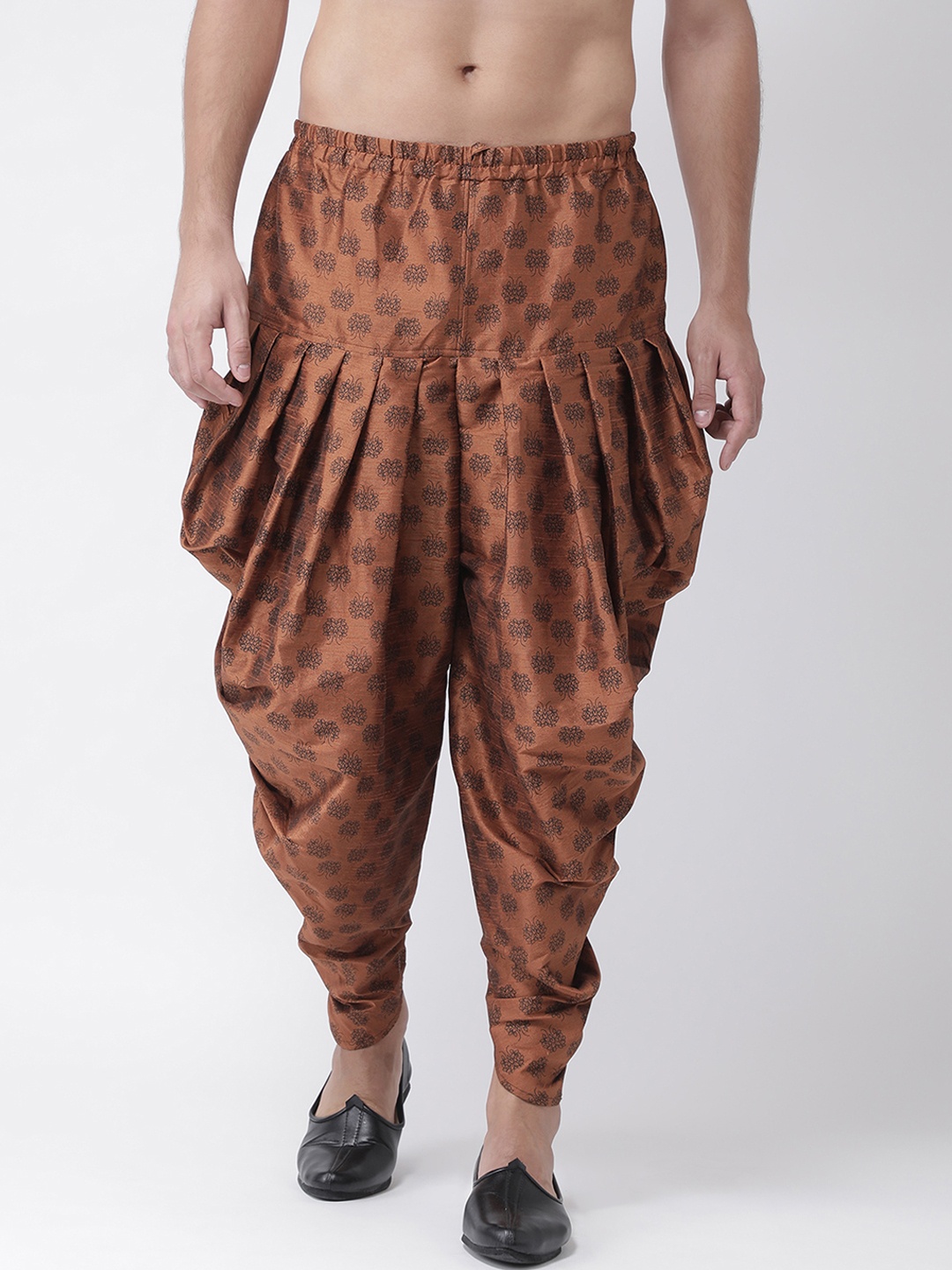 DEYANN Men Copper-Coloured Printed Dupion Silk Dhoti