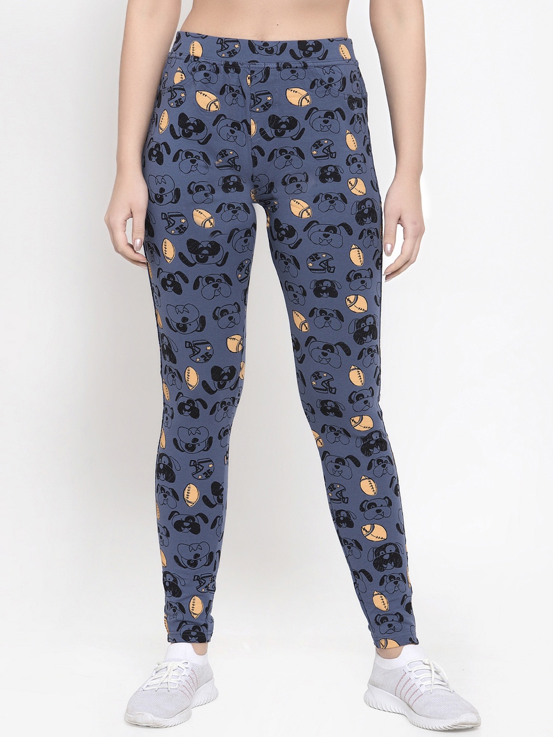 KLOTTHE Women Blue & Black Printed Relaxed-Fit Treggings
