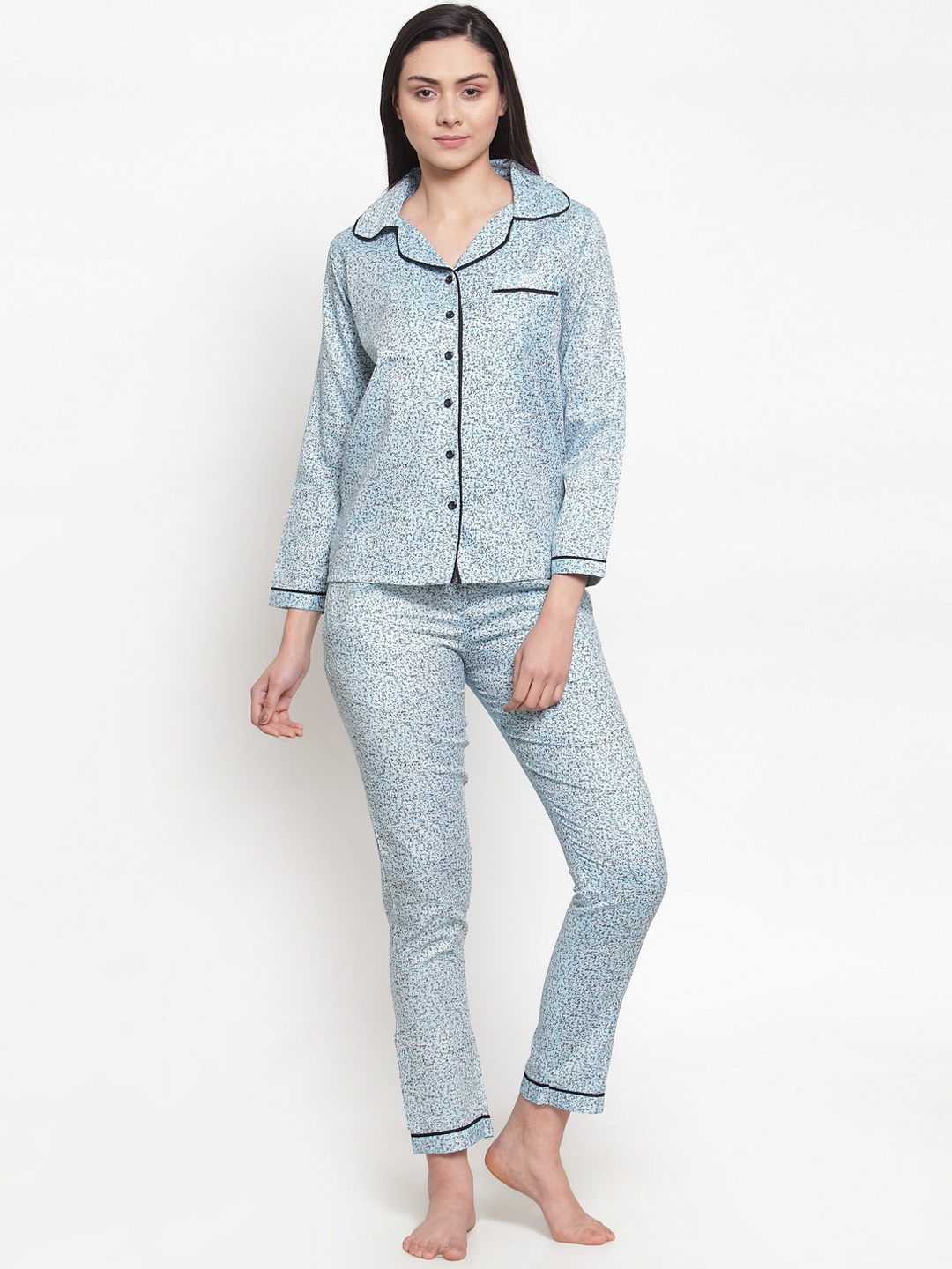 Secret Wish Women Blue & Black Printed Night suit