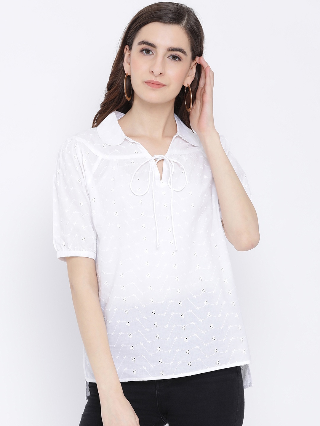 Oxolloxo Women White Solid Shirt Style Pure Cotton Top