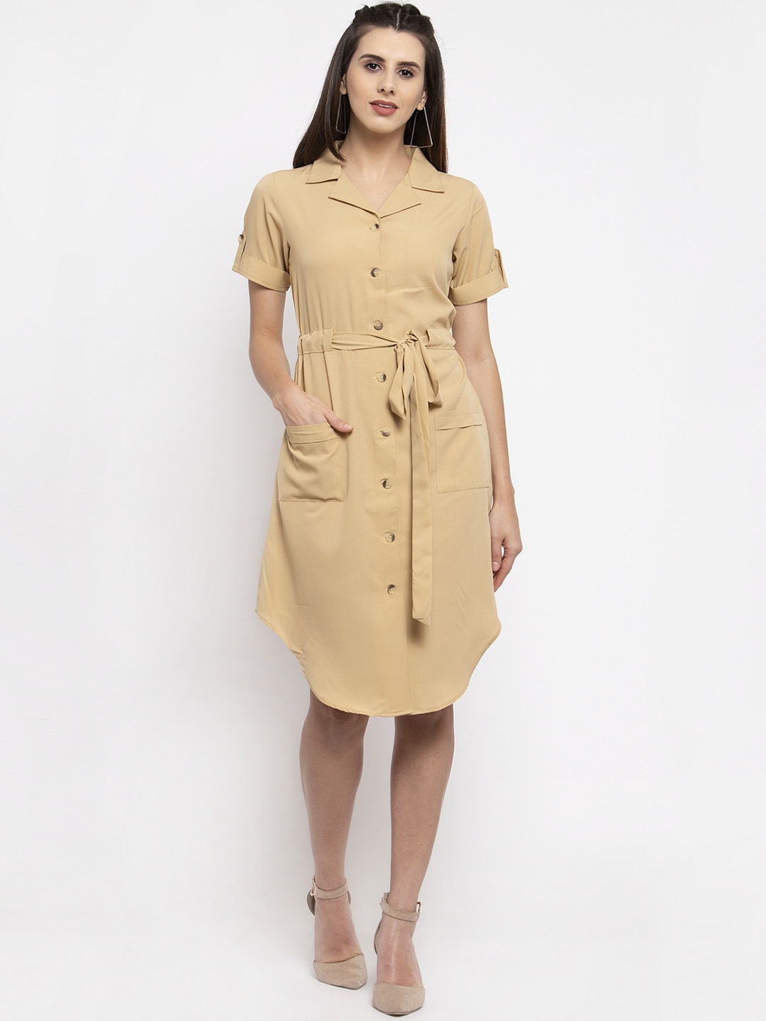 Karmic Vision Women Beige Solid Shirt Dress