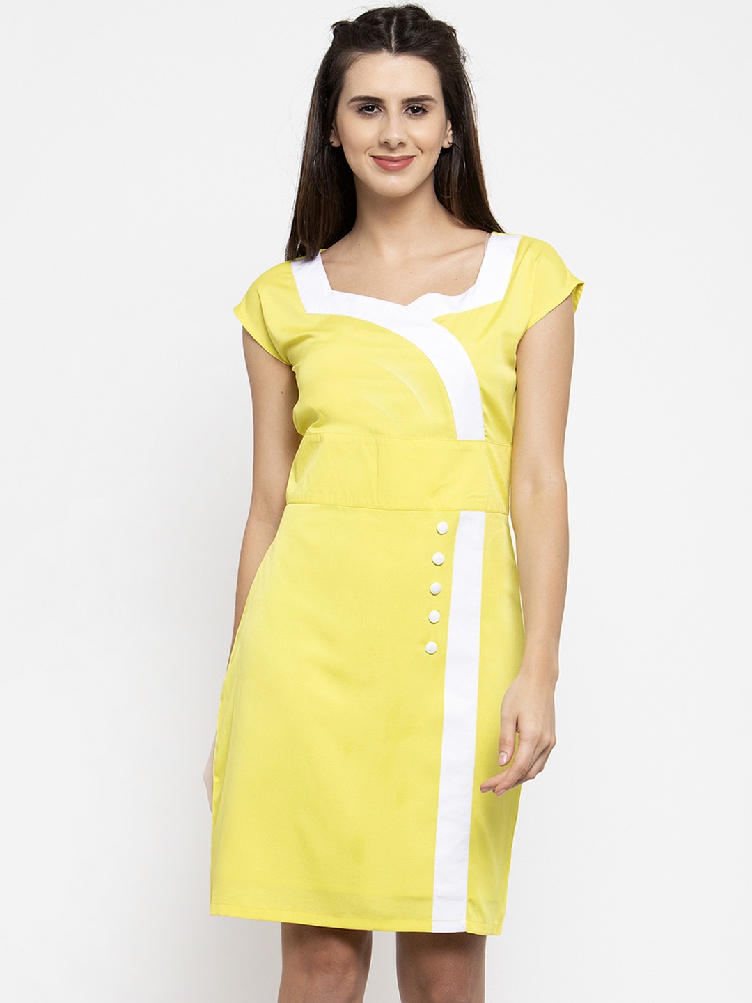 Karmic Vision Women Yellow Colourblocked Sheath Dress