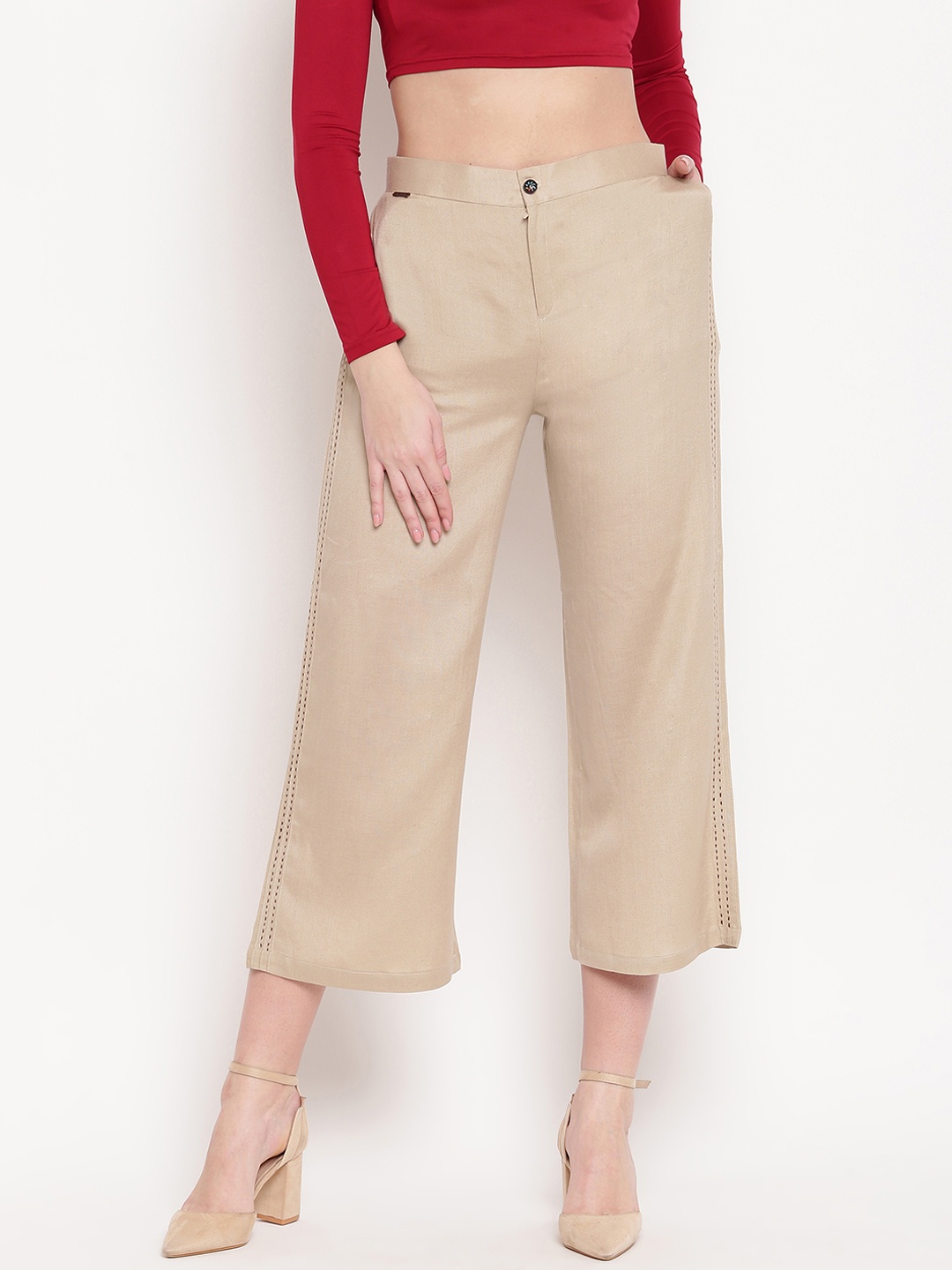 Kvsfab Women Beige Regular Fit Solid Culottes