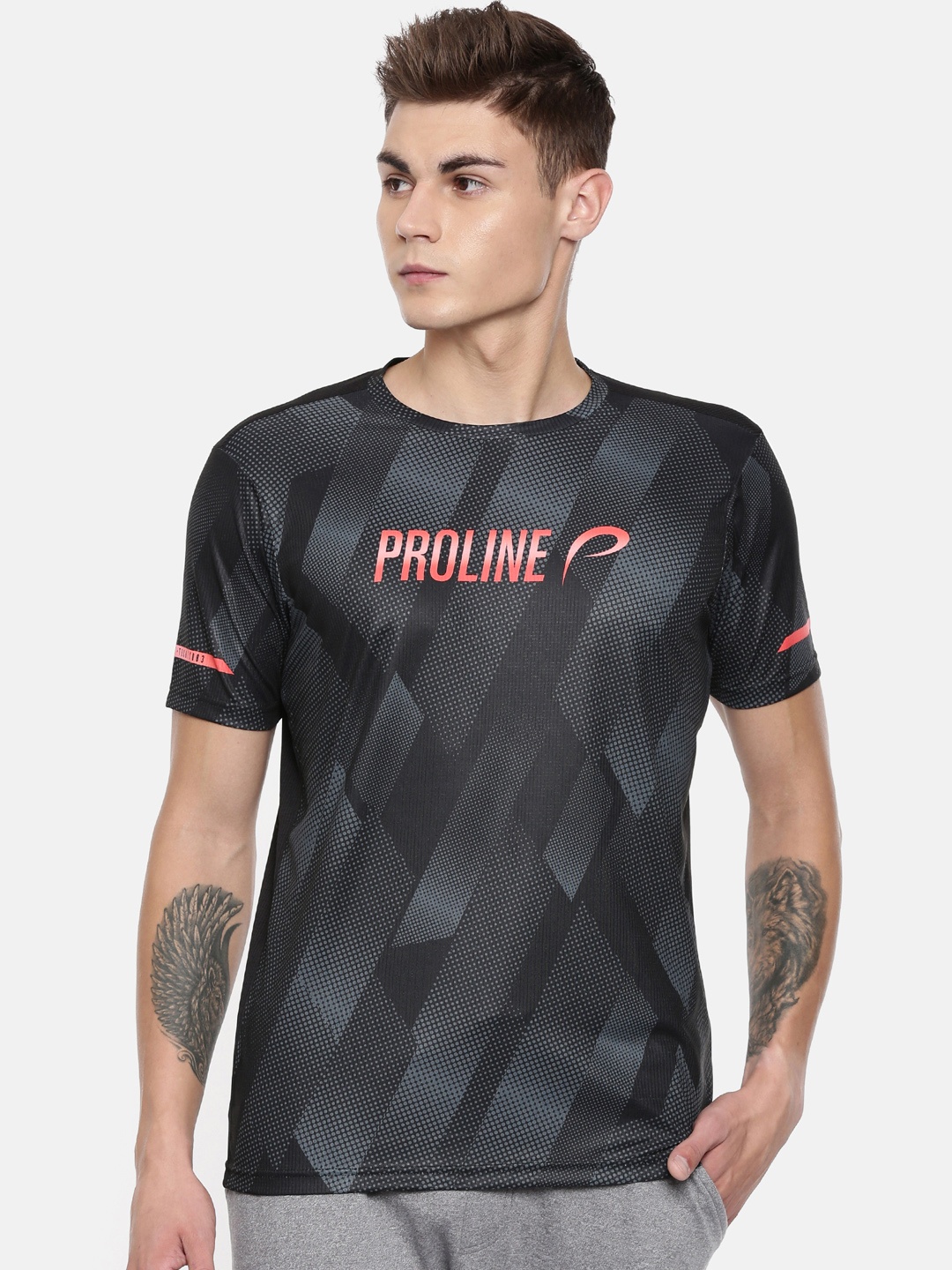 Proline Active Men Black Printed Round Neck T-shirt