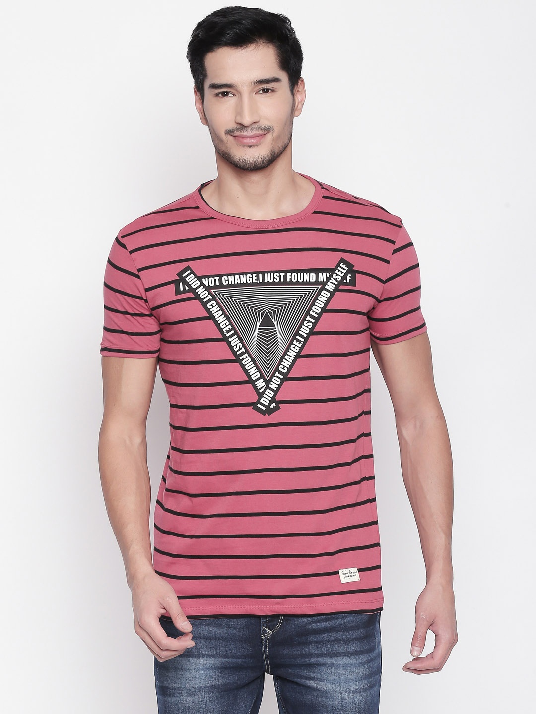 SF JEANS by Pantaloons Men Pink Black Striped Round Neck Slim Fit Pure Cotton T-shirt
SF JEANS by Pantaloons Men Pink Black Striped Round Neck Slim Fit Pure Cotton T-shirt