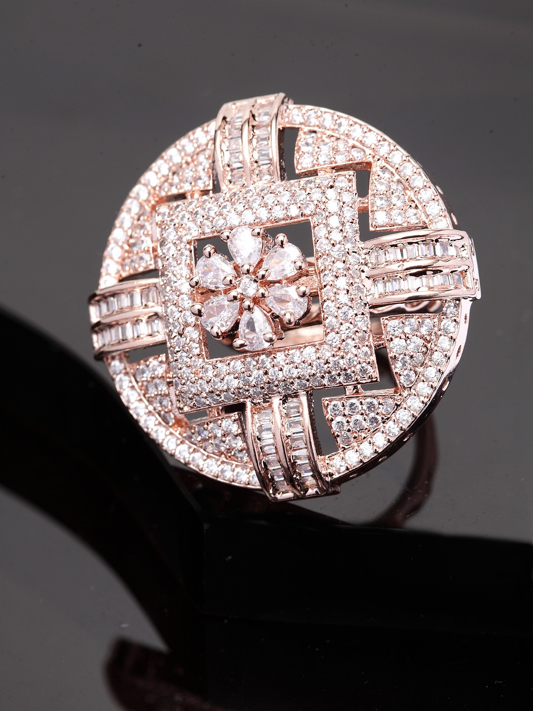 Bhana Fashion Women Rose Gold-Plated American Diamond Stone Studded Handcrafted Ring
Bhana Fashion Women Rose Gold-Plated American Diamond Stone Studded Handcrafted Ring