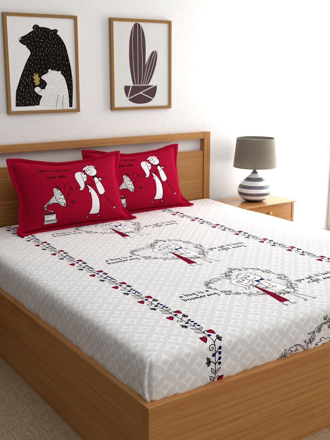 My Room White & Red Conversational 210 TC Cotton 1 Queen Bedsheet with 2 Pillow Covers
My Room White & Red Conversational 210 TC Cotton 1 Queen Bedsheet with 2 Pillow Covers