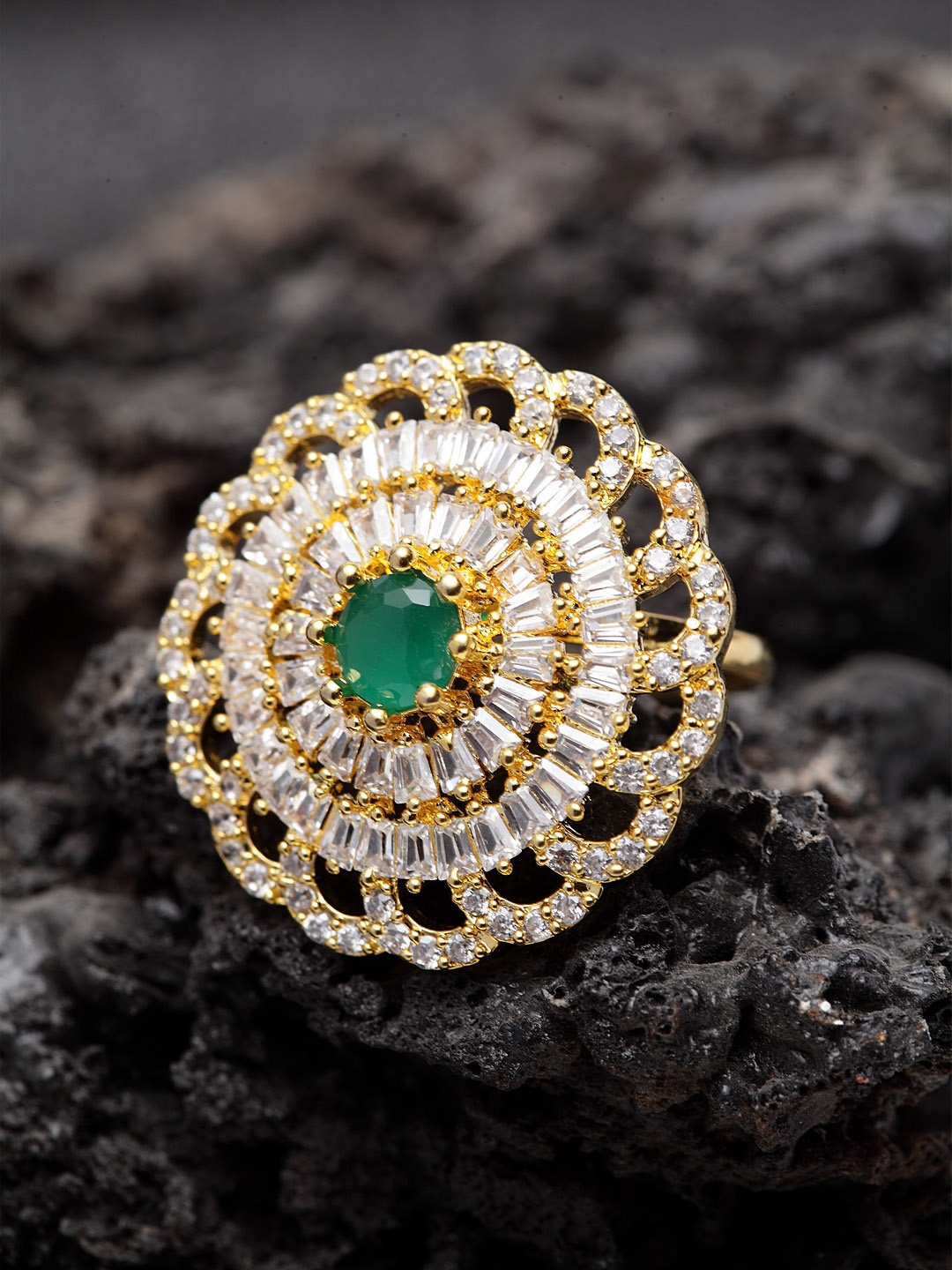 Bhana Fashion Women Gold Plated White & Green American Diamond Stone Studded Circular Ring
Bhana Fashion Women Gold Plated White & Green American Diamond Stone Studded Circular Ring