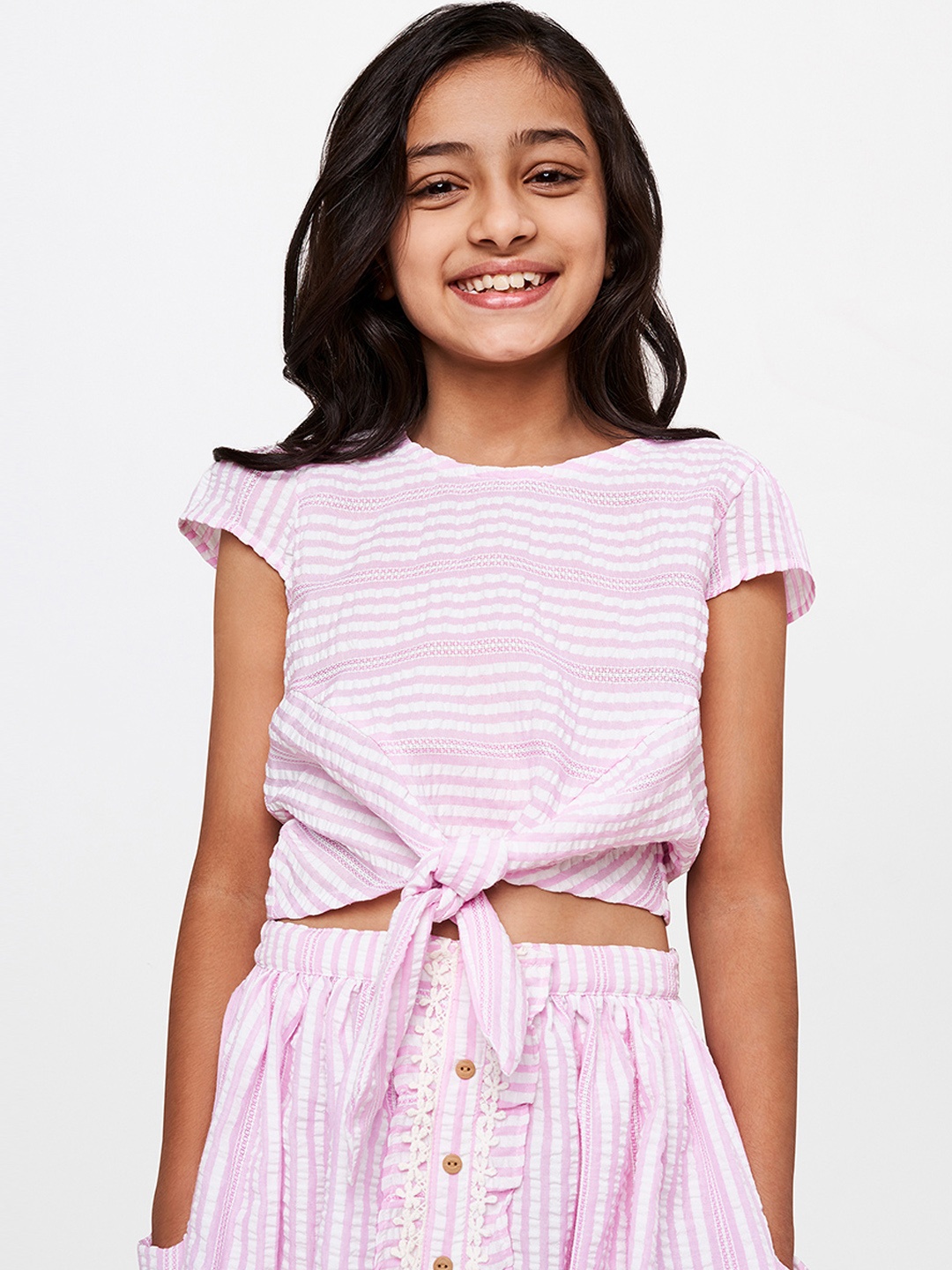 Global Desi Girls Pink Striped Top