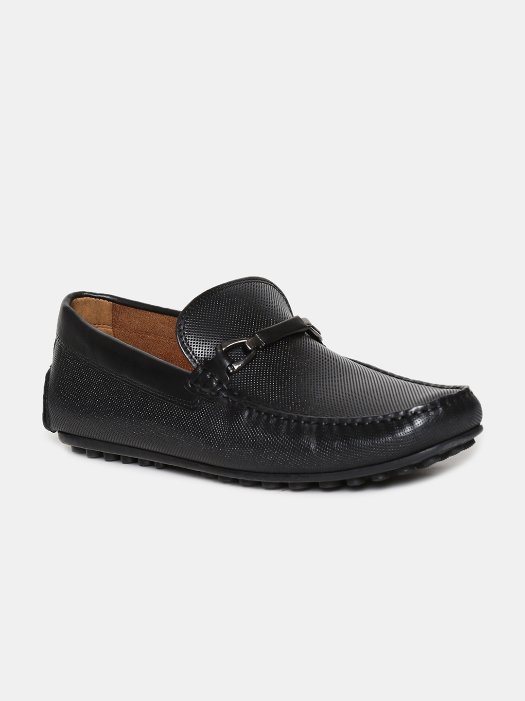 Arrow Men Black Textured Leather Formal Loafers
