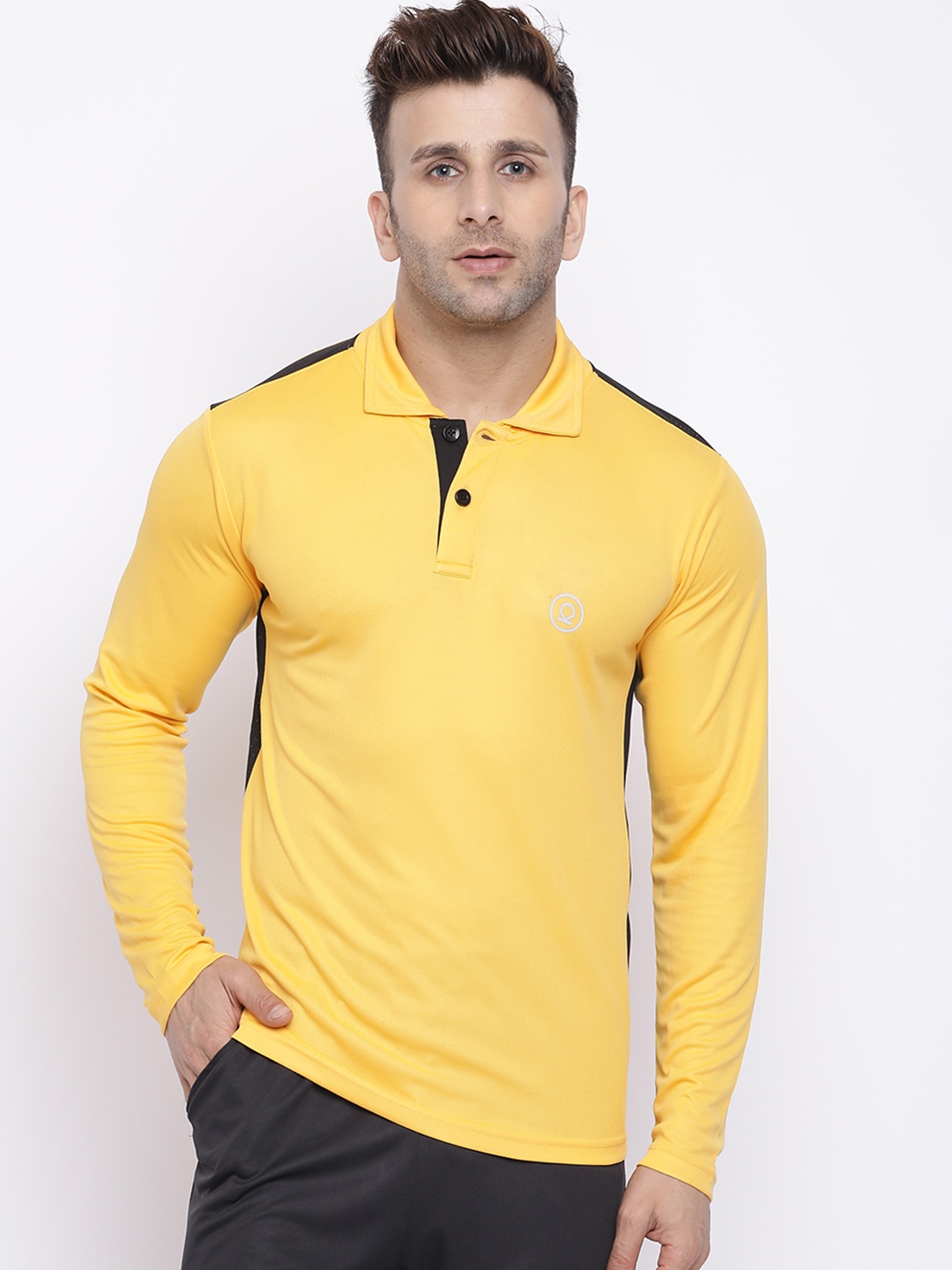 Chkokko Men Yellow Solid Polo Collar T-shirt