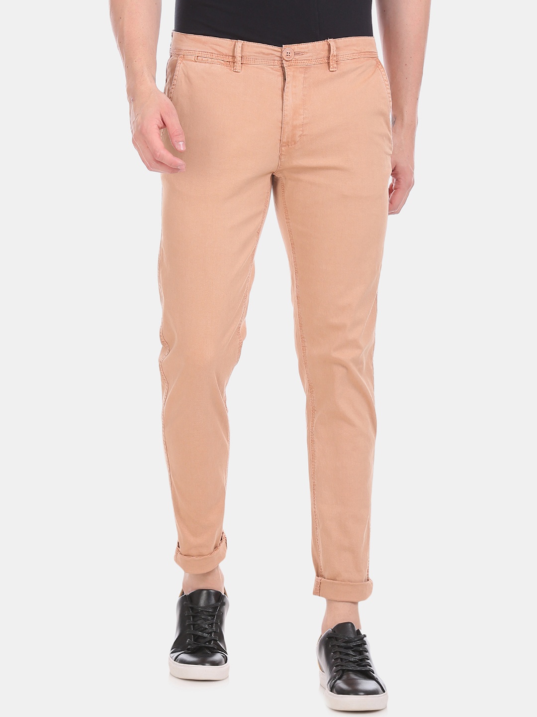 Cherokee Men Beige Slim Fit Solid Regular Trousers