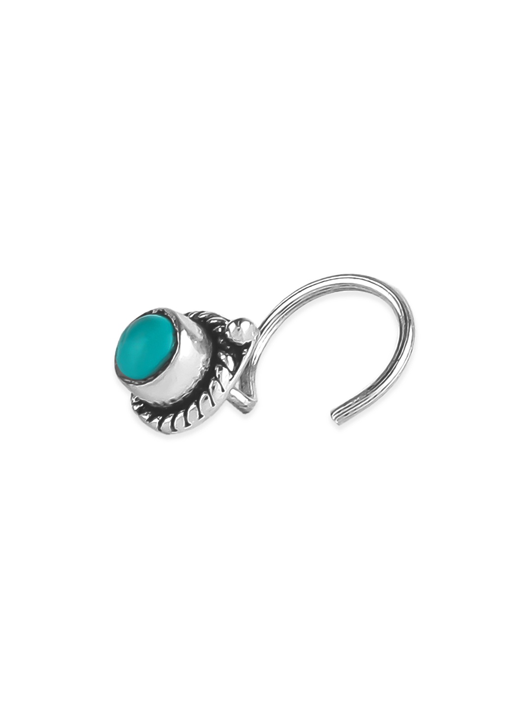 ZAYN 92.5 Oxidized Silver-Plated & Turquoise Blue Stone-Studded Nosepin