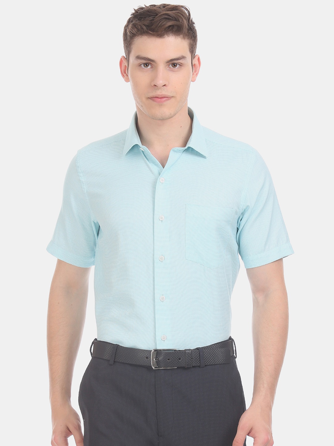 Arrow Men Green Regular Fit Printed Formal Shirt