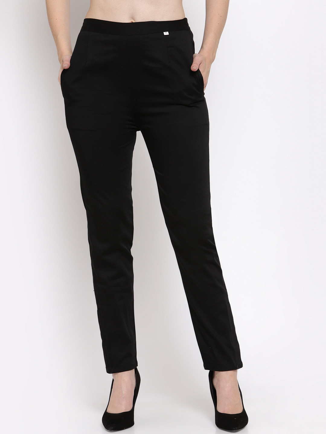 Clora Creation Women Black Smart Regular Fit Solid Cigarette Trousers 
Clora Creation Women Black Smart Regular Fit Solid Cigarette Trousers