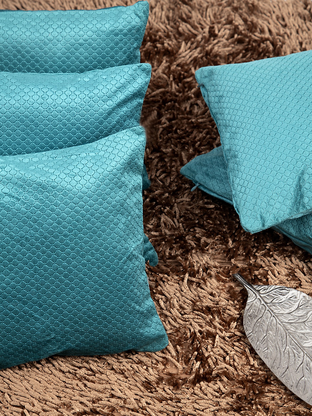 HOUZZCODE Teal Set of 5 Solid Square Cushion Covers