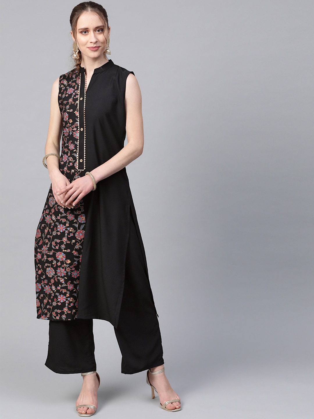 ZIYAA Women Black Printed Straight Kurta