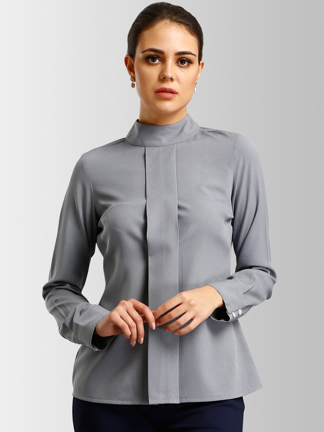 FableStreet Women Grey Solid Top