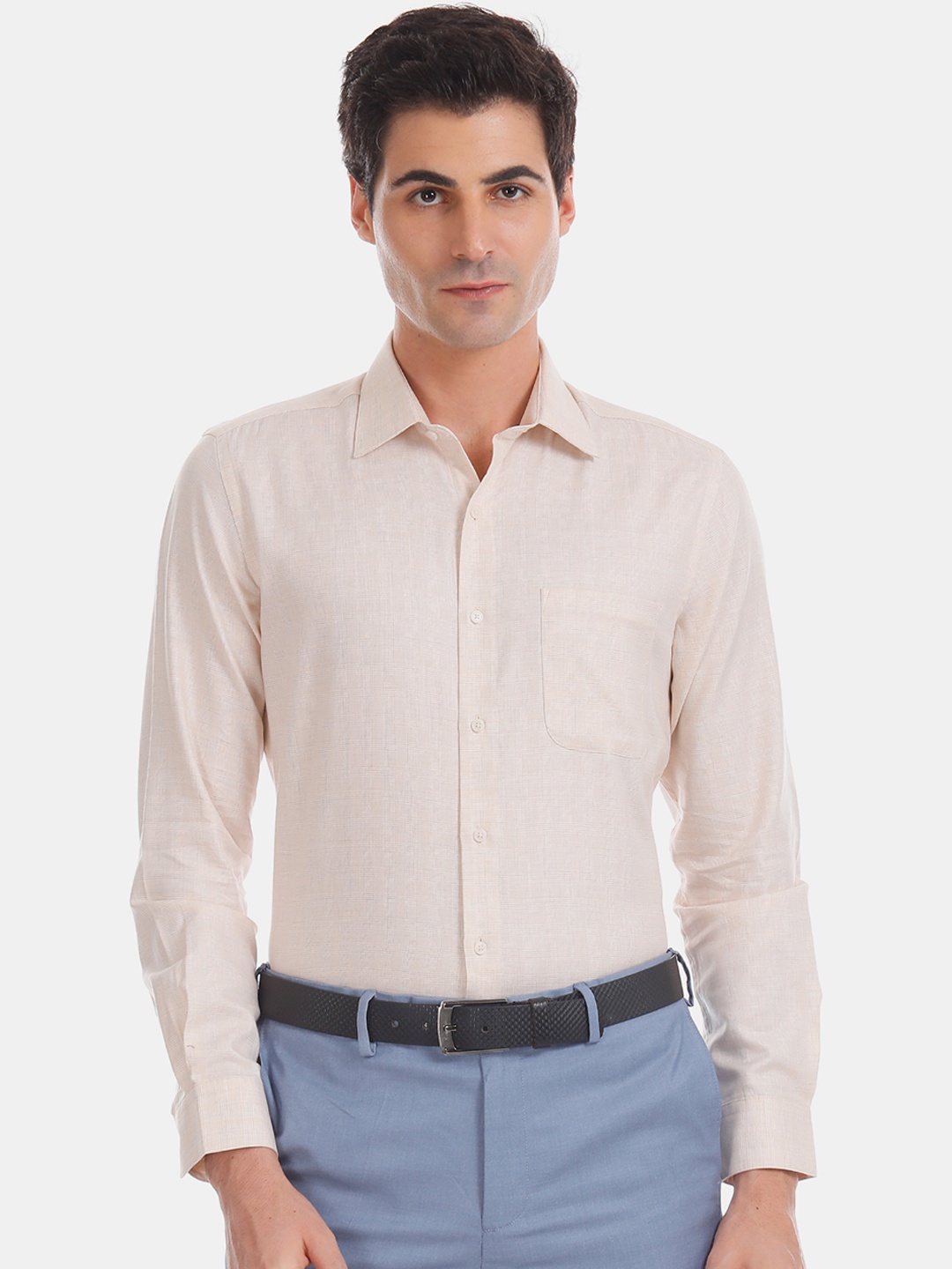 Arrow Men Beige Slim Fit Solid Formal Shirt