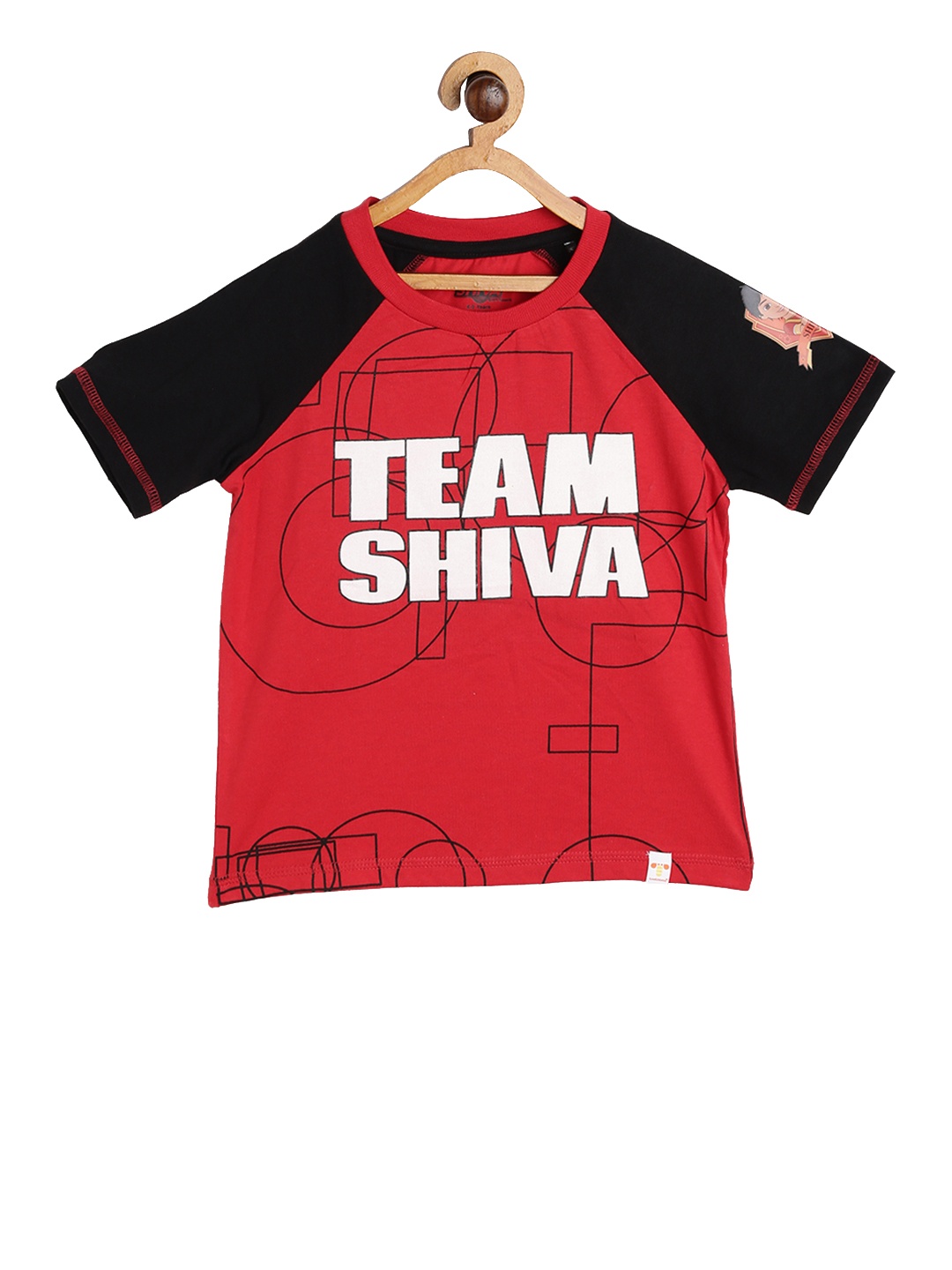 toothless Boys Red Shiva Printed Round Neck Pure Cotton T-shirt