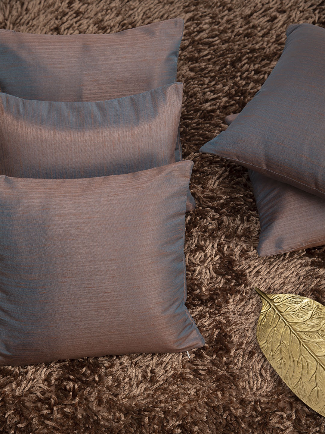 HOUZZCODE Champagne Set of 5 Self Design Square Cushion Covers