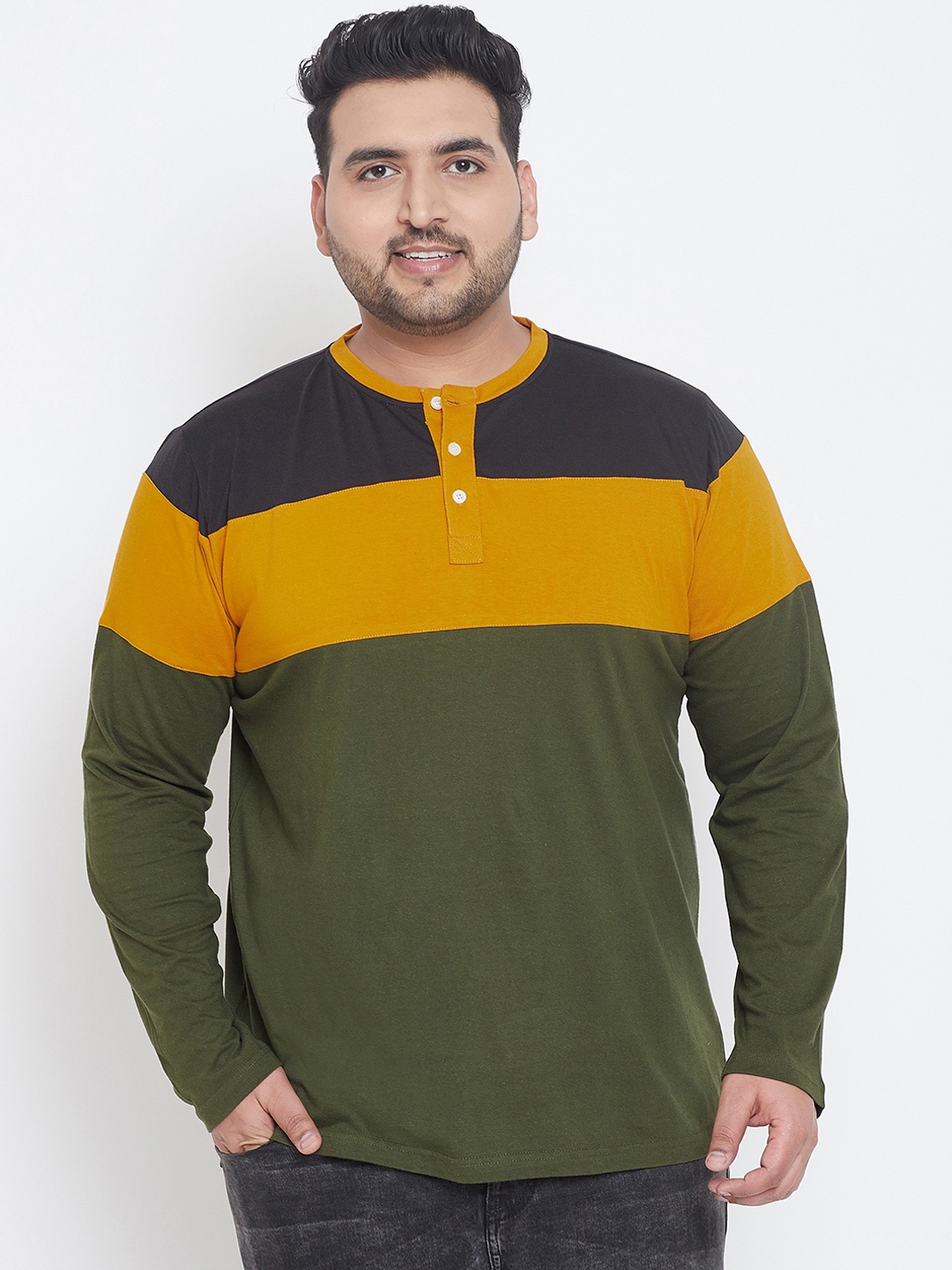 bigbanana Plus Size Men Yellow Olive Green Colourblocked Mandarin Collar Pure Cotton T-shirt
bigbanana Plus Size Men Yellow Olive Green Colourblocked Mandarin Collar Pure Cotton T-shirt