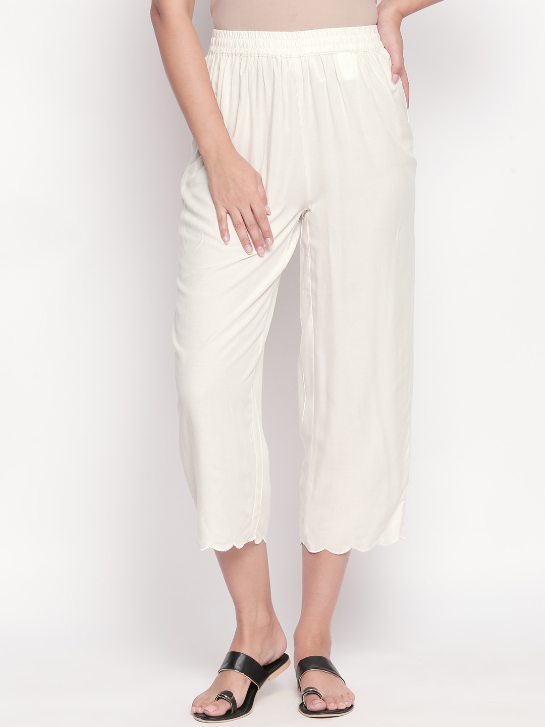 RANGMANCH BY PANTALOONS Women Off-White Regular Fit Solid Culottes